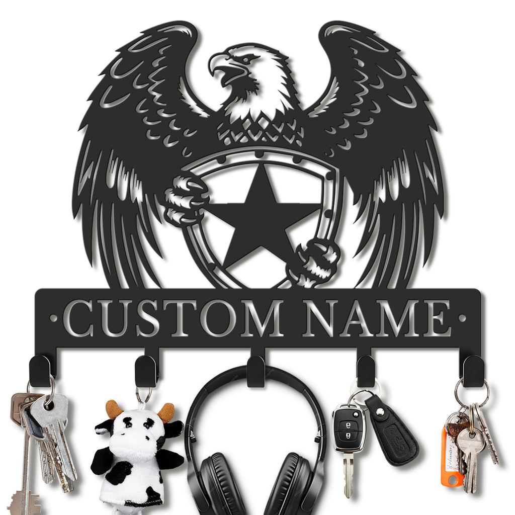 Personalized Bald Eagle Metal Key Holder – Custom Name Wall Organizer