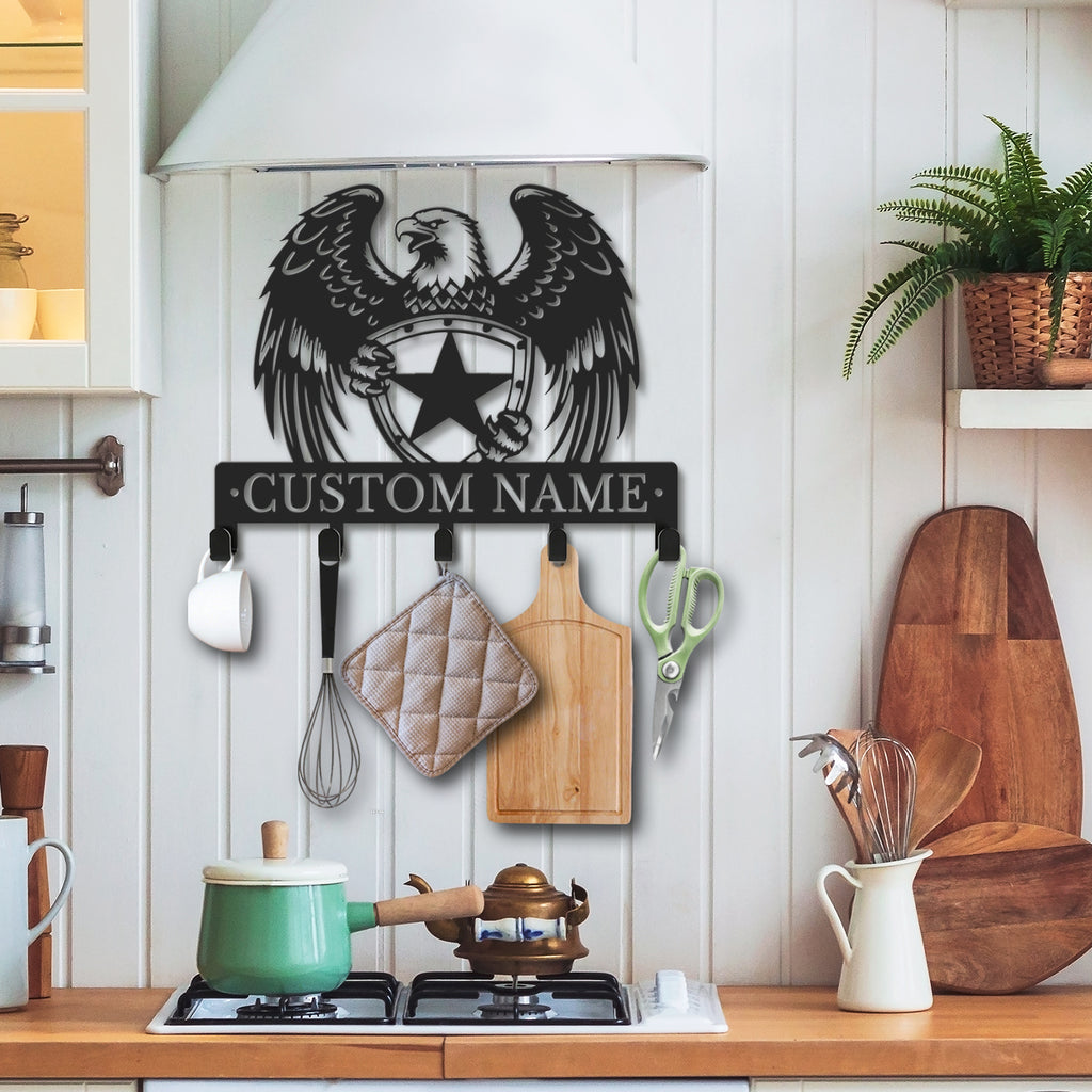 Personalized Bald Eagle Metal Key Holder – Custom Name Wall Organizer