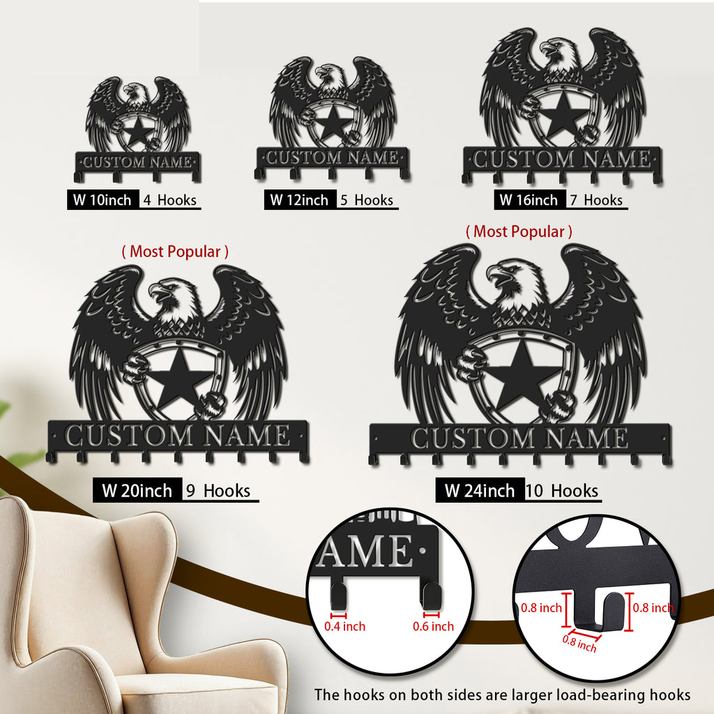 Personalized Bald Eagle Metal Key Holder – Custom Name Wall Organizer